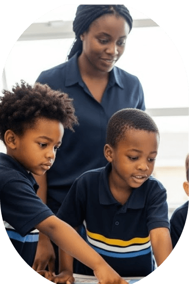 Grade 1 students working on academic activities